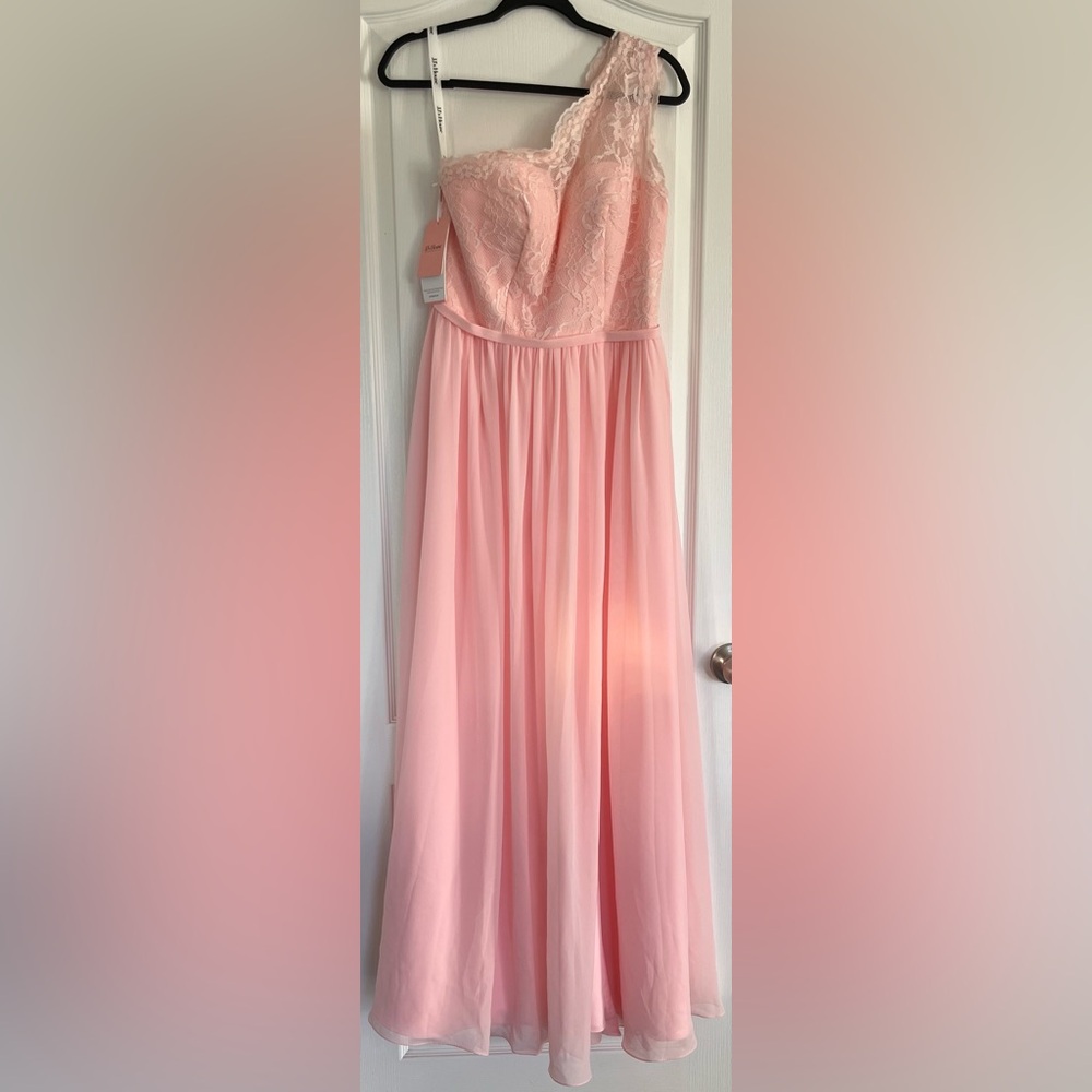 JJs House NWT Petal Pink off Shoulder Lace Bridesmaid Dress size 8